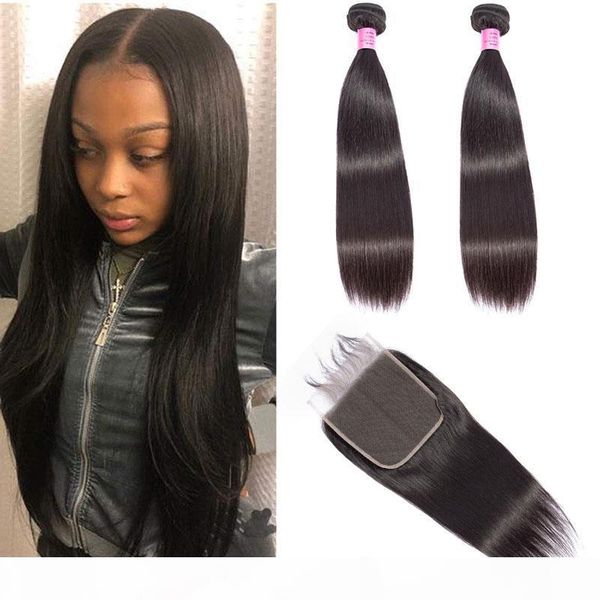 

peruvian human hair 2 bundles with 6x6 lace closure with baby hair straight 3 pieces lot hair products with 6*6 closure natural color, Black;brown
