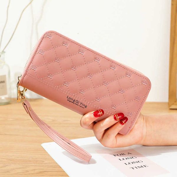 

double zipper wallets fashion lady embroidery wristlet long money bag coin card id holder clutch women's wallet purse, Red;black