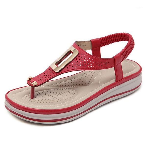 

sandals summer platform flip flops women solid color beach soft leather comfortable low heels flats shoes metal big size1, Black