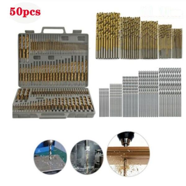 

50pcs/set many kinds of high speed steel titanium coated twist drill bit straight shank bit hand drill1