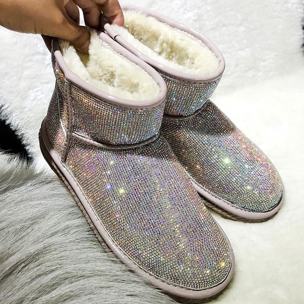 

new shiny winter women boots new style thickened female snow boots bottom flat warm waterproof rhinestone women snow, Black