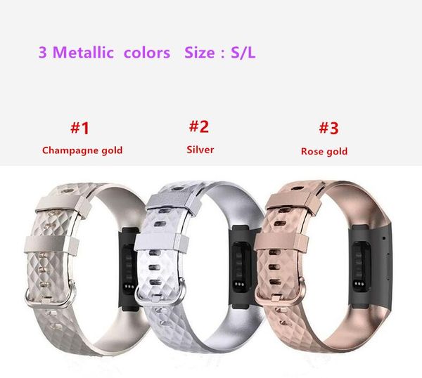 colori metallizzati Cinturino di ricambio oro champagne / argento / oro rosa per FitBit Charge 3 3E 4 4E Cinturino sportivo in TPU Cinturino con cinturino