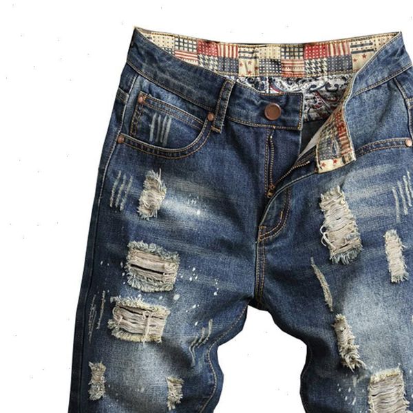 

retro summer men ripped denim shorts jeans destroyed hole plus size fifth pants streetwear summer straight denim ripped shorts, White;black