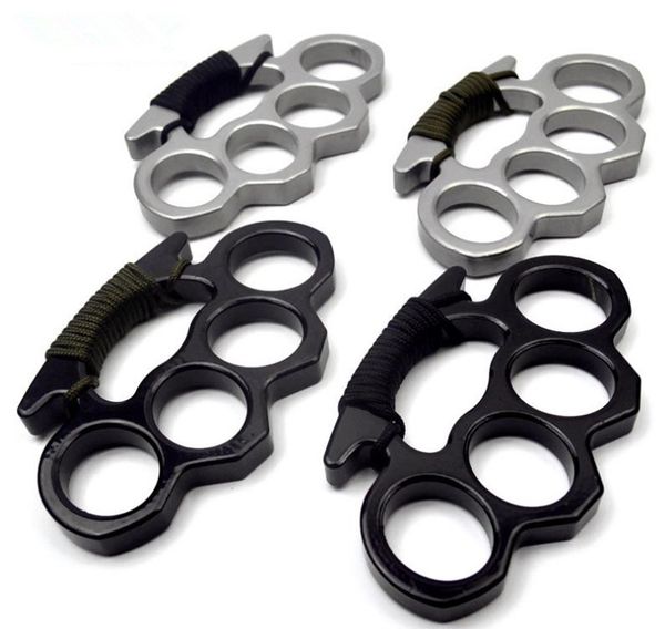 

2021 silver and black thin steel brass knuckle dusters with rope self defense personal security women and men self-defense pendant in855