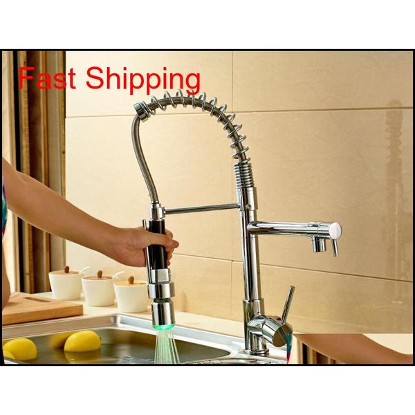 

new chrome led pull down spring kitchen faucet swivel spout mix qylgdk bde_luck