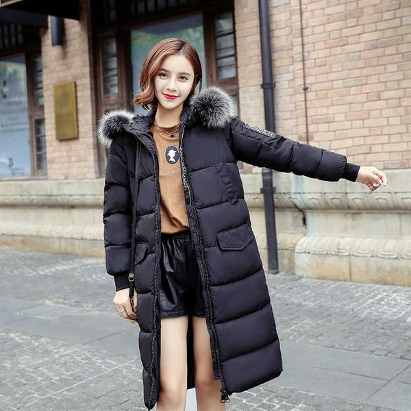 

winter jacket women down cotton coat female long parka women's jackets korean big fur collar parkas mujer 2020 kj683, Black