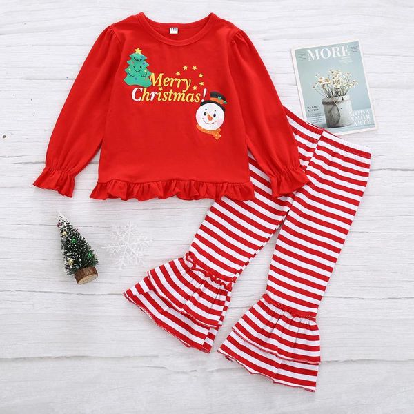 

clothing sets christmas girls set red long sleeve shirts striped boot cut pant 2pcs kids suits spring fall toddler children outfits, White