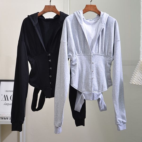 

getspring women hoodie batwing sleeve irregular hooded sweatshirt coat black gray casual asymmetry hoodies women fashion t200407