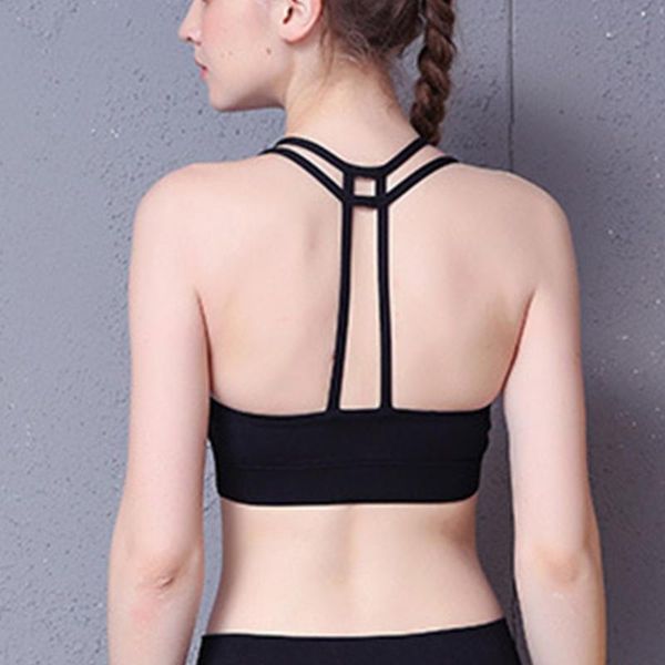 

support breathable double-t back ladies padded lightweight exercise yoga no wire-rim absorb sweat elastic sports bra casual, White;black