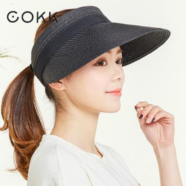

cokk summer hats for women wide brim with bow sun hat for beach outdoor straw hat female tennis visor chapeu feminino toca y200602, Blue;gray