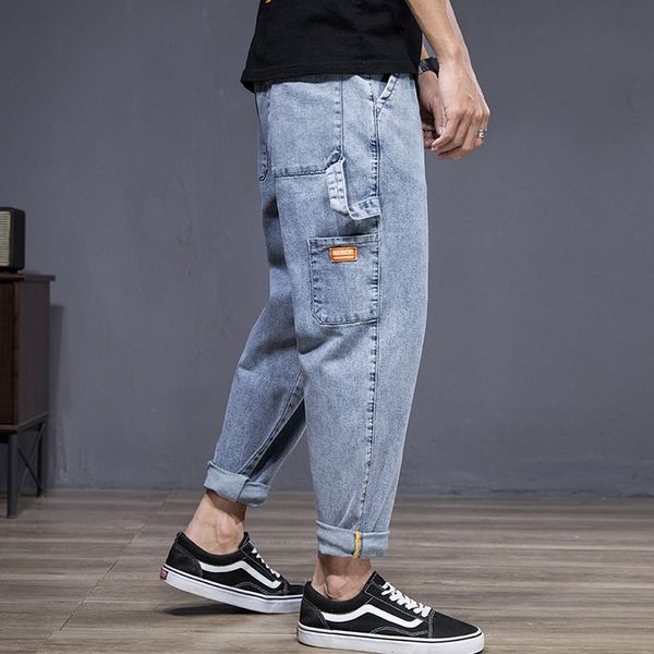 

spring summer 2020 and jeans men's fashion brand loose legged pants men's capris hip hop jeans men lpwkj, Blue