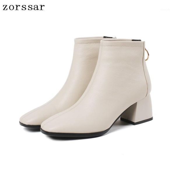 

boots {zorssar} 2021 big size 33-43 women soft leather square high heel ankle winter female booties1, Black