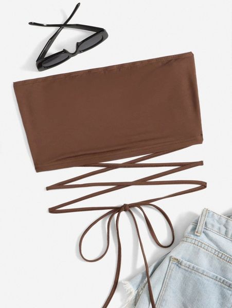 

crisscross tied crop tube h7ip#, White