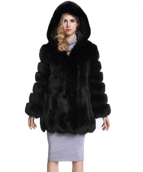 

folobe fashion womens' winter warm faux fur hooded coat jacket outwear jacket long sleeve plus size wp0201, Black