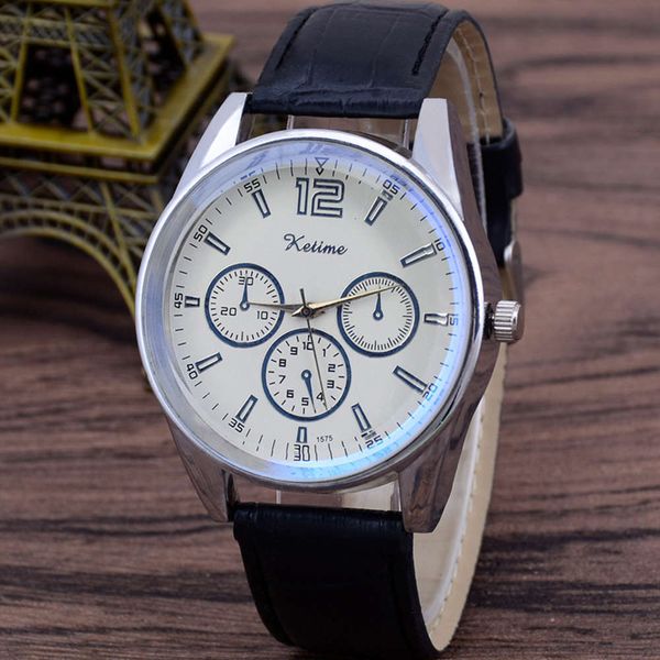 

fashion sports three eyelids with new men's watch big dial blue glass watch men's quartz watch, Slivery;brown