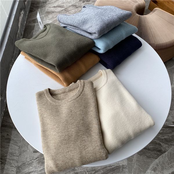 

keep it straight high and morandi solid round neck fleece sweater men's new t-shirt