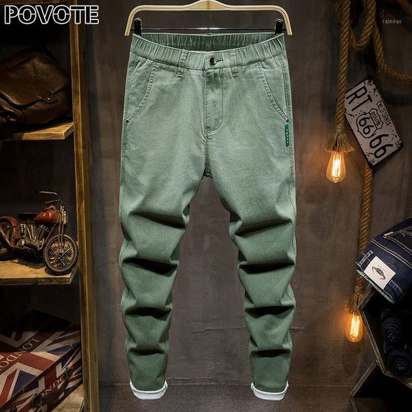 

povote 2020 new light green casual jeans men's loose straight pants men's korean trend all-around elastic1, Blue