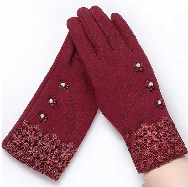 

ylwhjj fashion elegant womens touch screen gloves winter ladies lace warm cashmere bow full finger mittens wrist guantes gift, Blue;gray