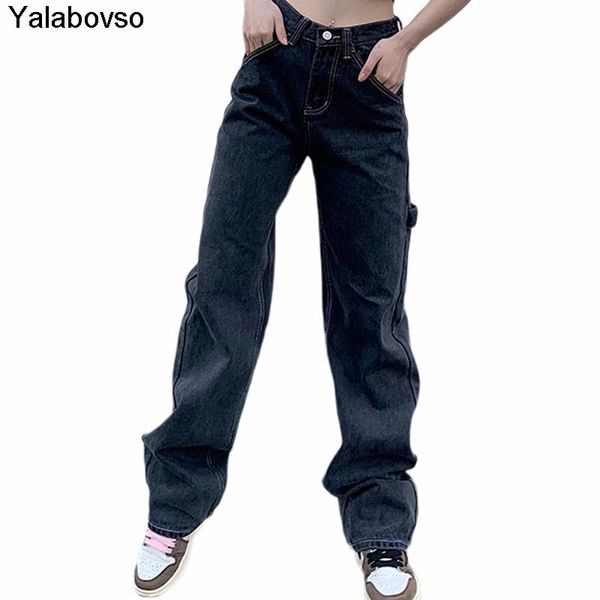 

women's jeans casual high waist street wide legs ins straight barrel baggy for women fashion smoke denim grey bf retro trousers, Blue