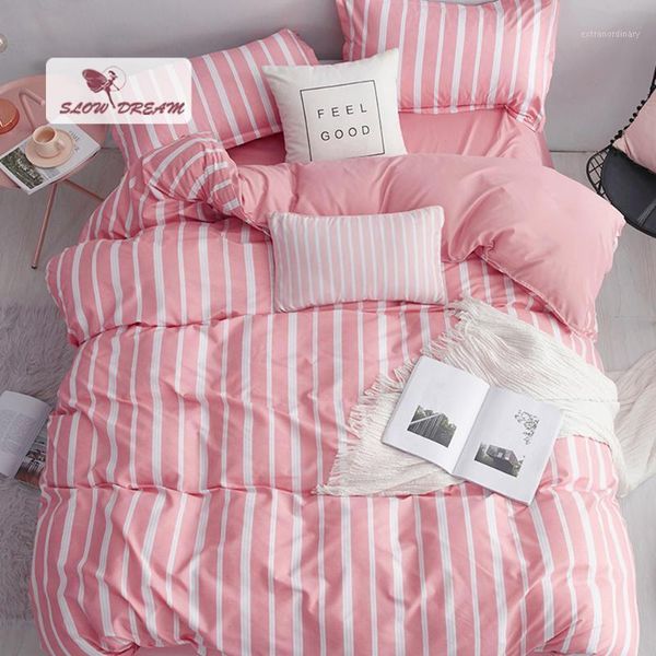 

slowdream pink girl bedding set home decorative duvet cover fashion bed linen set bedclothes flat sheet double size  king1