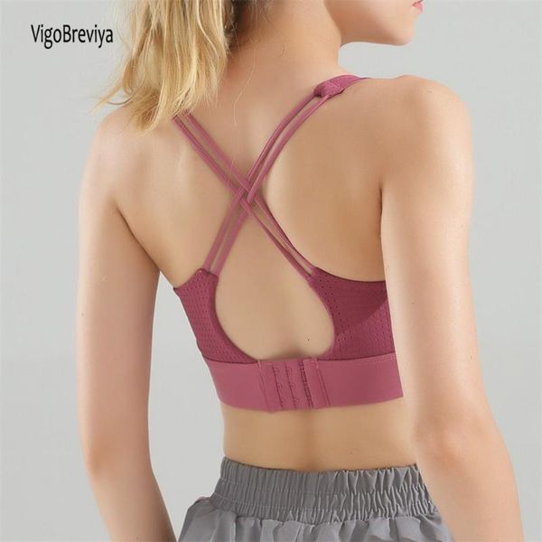 

vigobreviya cross back sports bra women push up training breathable gym vest padded fitness yoga workout running brassiere, White;black