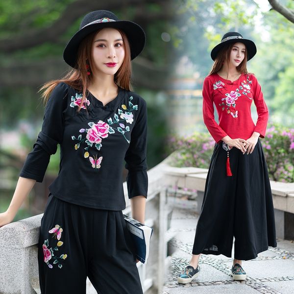 

zwkvq love flower y7862 national embroiderybutton embroiderystyle embroidery drunken autumn button women's t-shirt new plate 2019 cotto, White