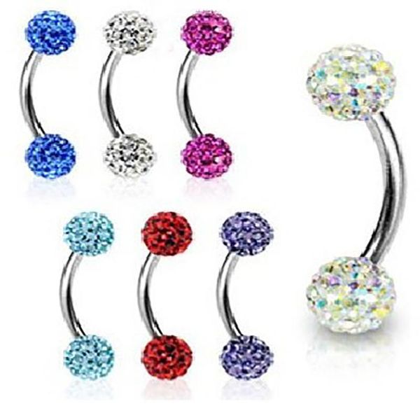 

2pcs stainless steel eyebrow piercing ring crystal curved glitter eyebrow helix piercing labret ear women body pircing jewelry q sqcrke, Silver
