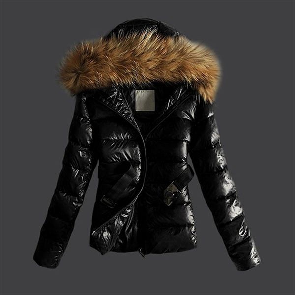 

women outwear jacket quilted winter warm coats fur collar hooded jacket with belt fashion soft parka #30 y201012, Black