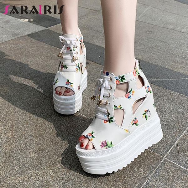 

sandals sarairis brand female fashion 2021 summer women platform thick bottom wedges high heels shoes woman, Black