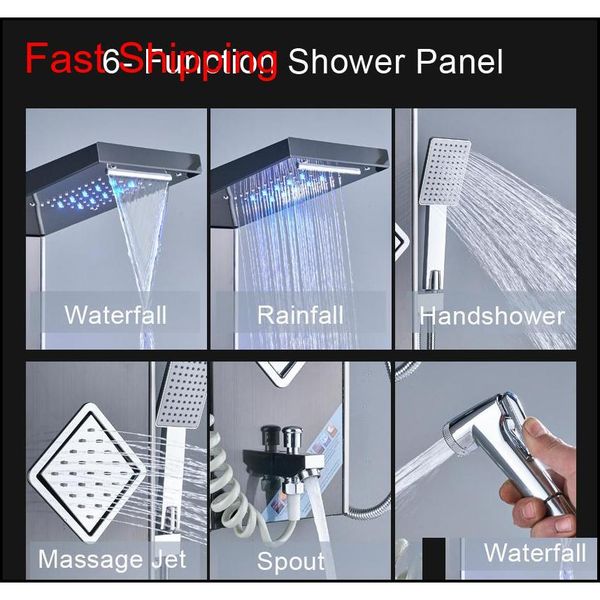 

led rain waterfall shower panel tower system black shower column tower digital temperature digital display screen 3 h jlldka sinabag