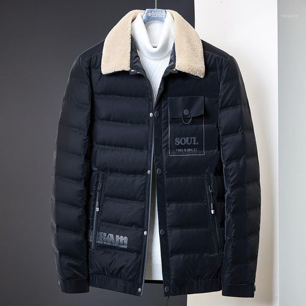 

2020 new winter men down jackt casual winter waterproof warm big pocket fur collar detachable long sleeve plus size 4xl1, Black