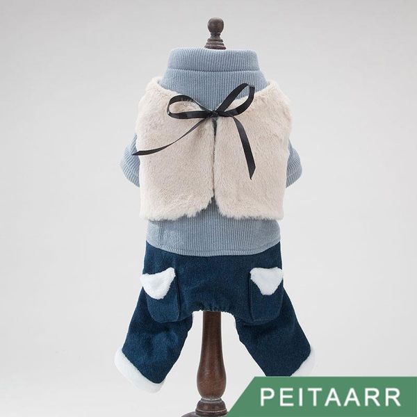 

dog apparel [peitaarr] pet clothing jumpsuit cute fur-like vest cardigan turtleneck dress set winter warmth luxury puppy small dogs flush