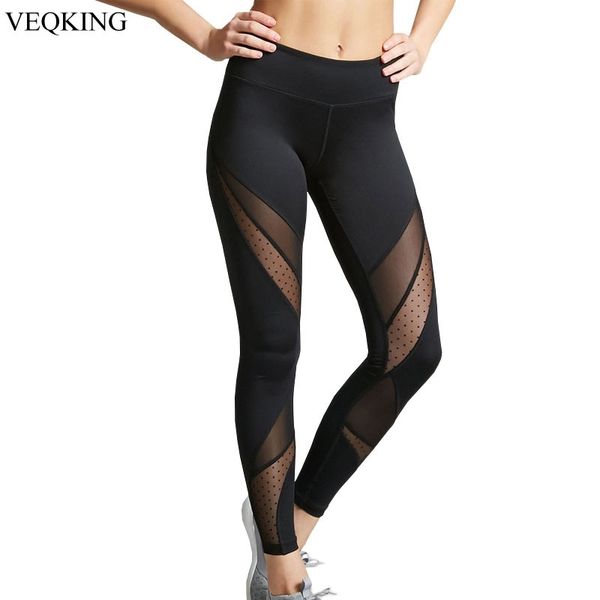 

veqking mesh patchwork yoga pants women sports leggings for fitness breathable push up gym training legging sport running tights y200529, Black