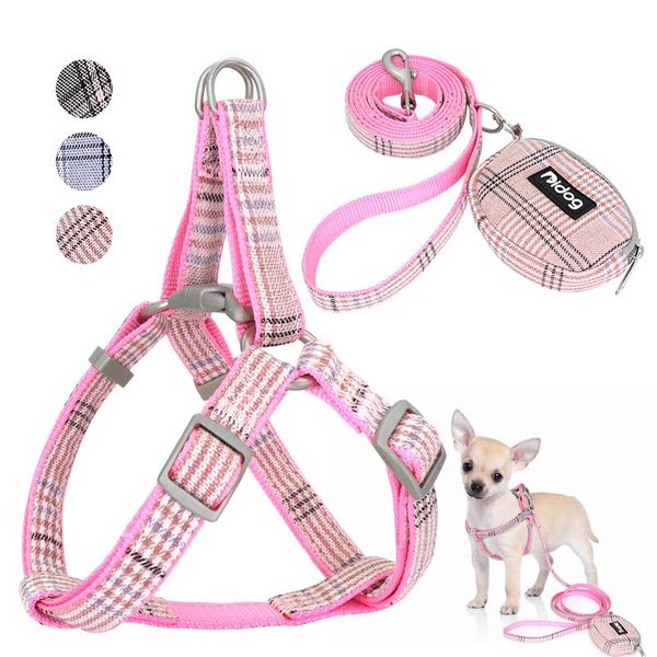 

cute dog harness adjustable nylon pet puppy chihuahua harness vest dog leash set pink for small medium dogs cats pet bbyogz