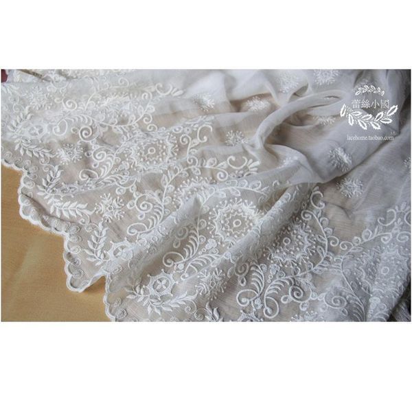 

110cm, 43'' 1yds/lot white chiffon lace fabirc/ embroidered lace trims sewing scarf fab sqchen