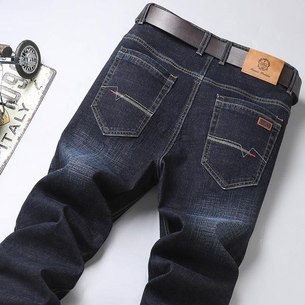 

high-end brand men's loose straight black jeans business thick long pants stretch casual trousers 2021 spring and autumn new, Blue