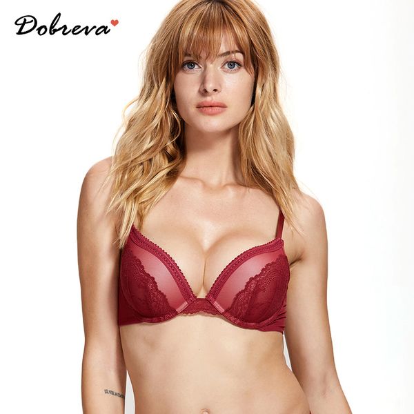 Dobreva Женские сексуальные underwire кружевной бюстгальтер сетки подкладки brassiere bralette push Up bras a b c d dd e чашка lj201204