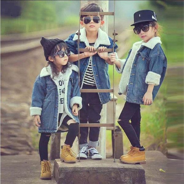 

2020 new fashion winter children thicken warm jacket for girls lambs wool denim plus cashmere jeans jacket for girls, Blue;gray