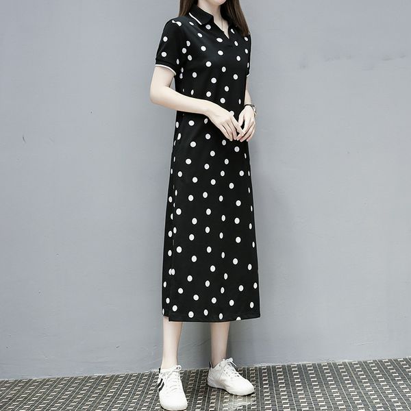 

Women Polo T Shirt Dress Polka Dot Print 2020 Summer Fashion Short Sleeve Korean Casual Long Plus Size Dresses For Woman 3XL 4XL