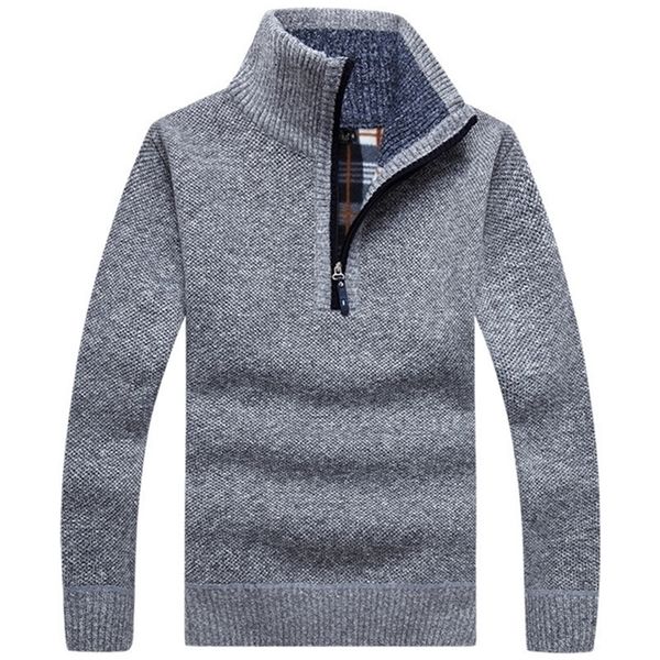 

men's thick warm knitted pullovers autumn solid long sleeve turtleneck sweaters half zip warm fleece winter comfy coat male 201124, White;black