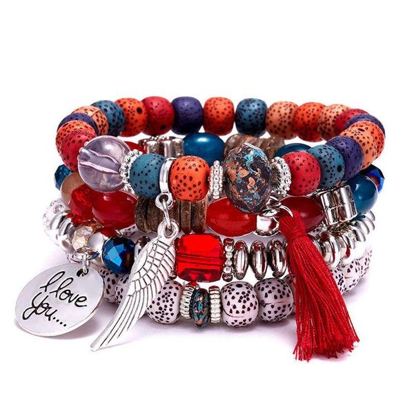 

natural stone beads bracelets for women wing tassel charm bracelets & bangles set boho vintage jewelry pulseras mujer, Golden;silver