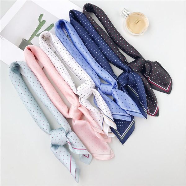 

fashion silk satin kerchief small hair scarf for women bandana head dot print bag scarfs female 70*70cm neck scarves for ladies, Blue;gray