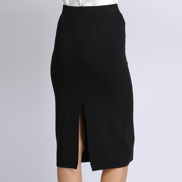 

2020 slim versatile medium and long knitted skirt hip skirt one-step1, Black
