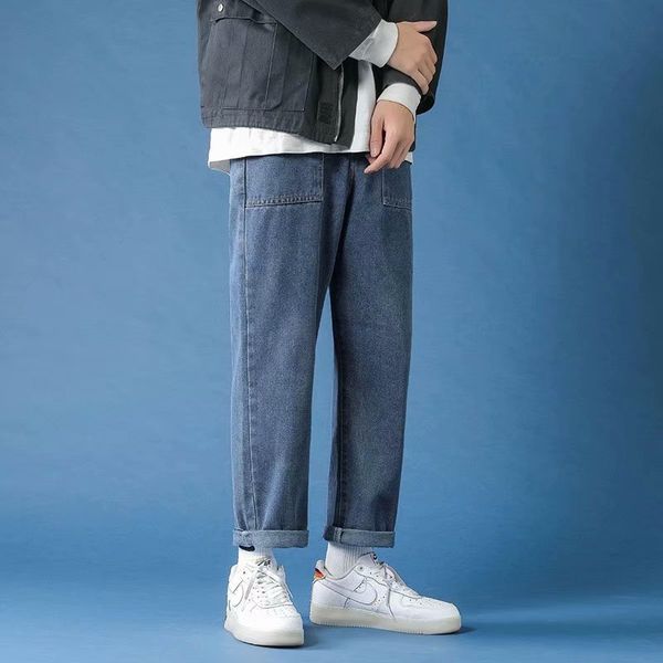 

2020 fashion brand straight pants spring and autumn korean version ins jeans men's casual pants, Blue