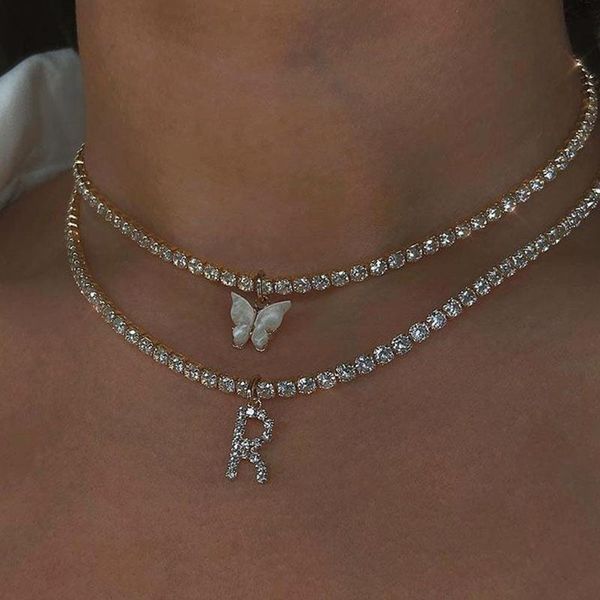 

flatfoosie shiny crystal letter pendant necklace for women fashion silver color clavicle chain exquisite creative jewelry gift