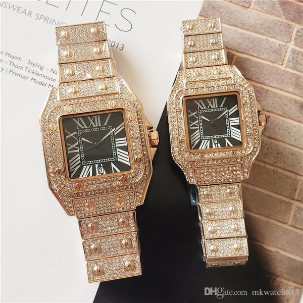 

fashion men women luxury watch full iced out diamond stainless steel designer lady watches quartz movement luxury women watches, Slivery;brown
