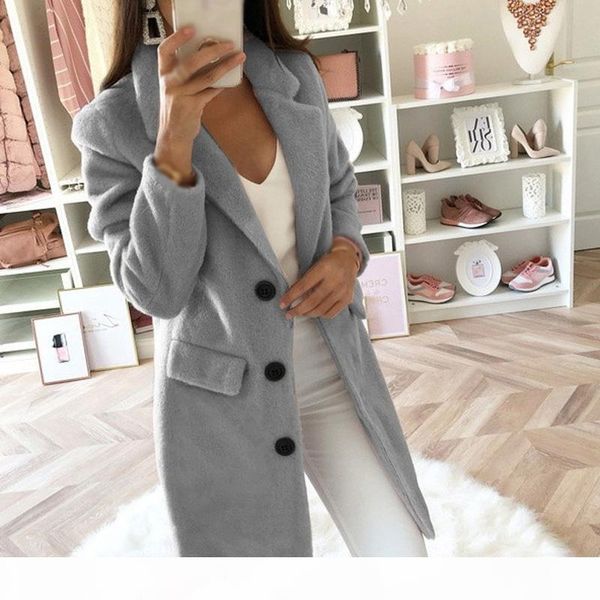 

women wool commute office coat classy vintage casual coat female long sleeve collar business ladies blends, Black