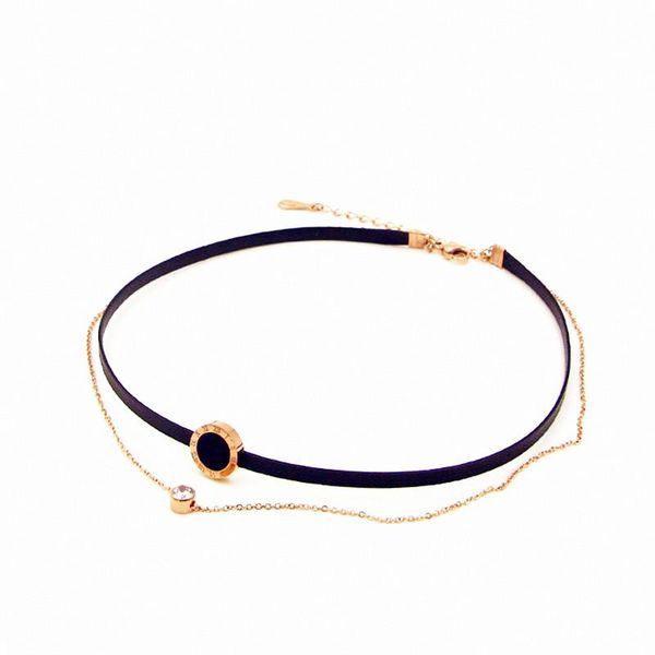 

short double layer chain & rope chokers necklaces for women roman numerals cz stone necklace women jewelry bijoux ne429g, Golden;silver