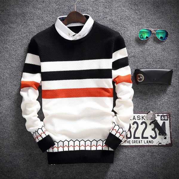 

2020 new men pullover sweater long sleeved sweater, White;black