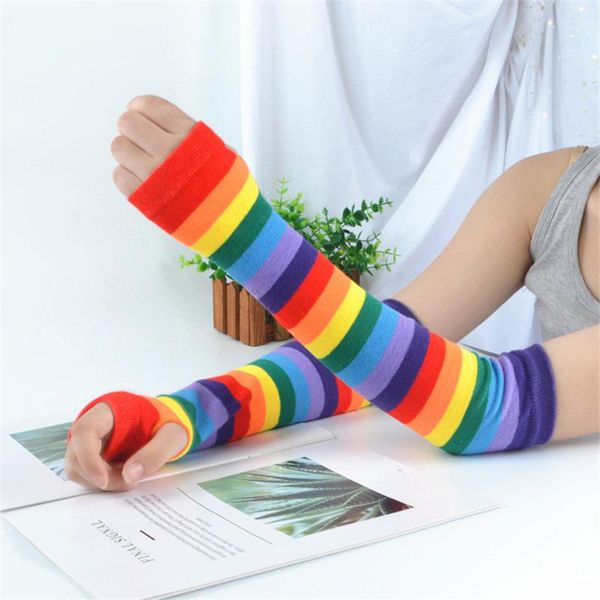 

five fingers gloves japanese rainbow thin arm sleeve female half finger oversleeves color warm elegant sunscreen long wholesale, Blue;gray